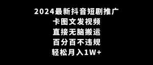 2024最新抖音短剧推广，卡图文发视频 直接无脑搬 百分百不违规 轻松月入1W+-项目拓荒者