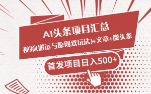 AI头条视频（搬运+原创双玩法）+文章+微头条汇总玩法-项目拓荒者